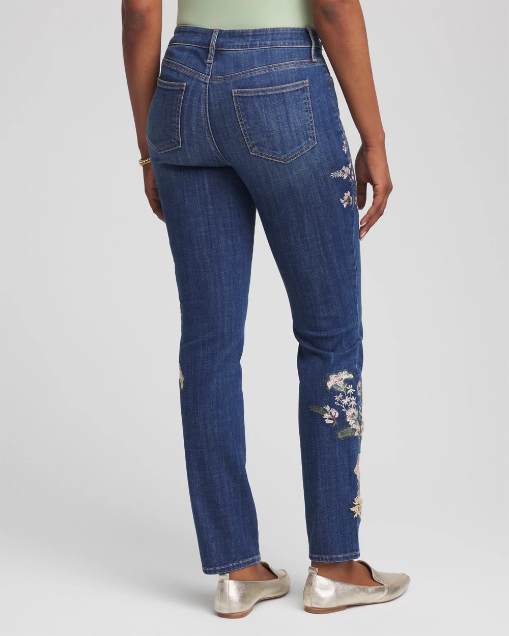 Chico's Collections Appliqué Girlfriend Slim Ankle Jeans