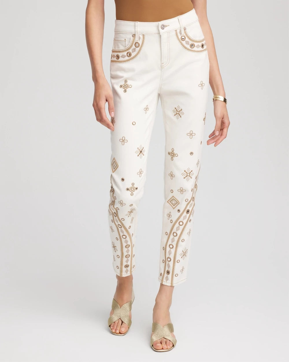 Chico's Collections Embellished Girlfriend Slim Ankle Jeans