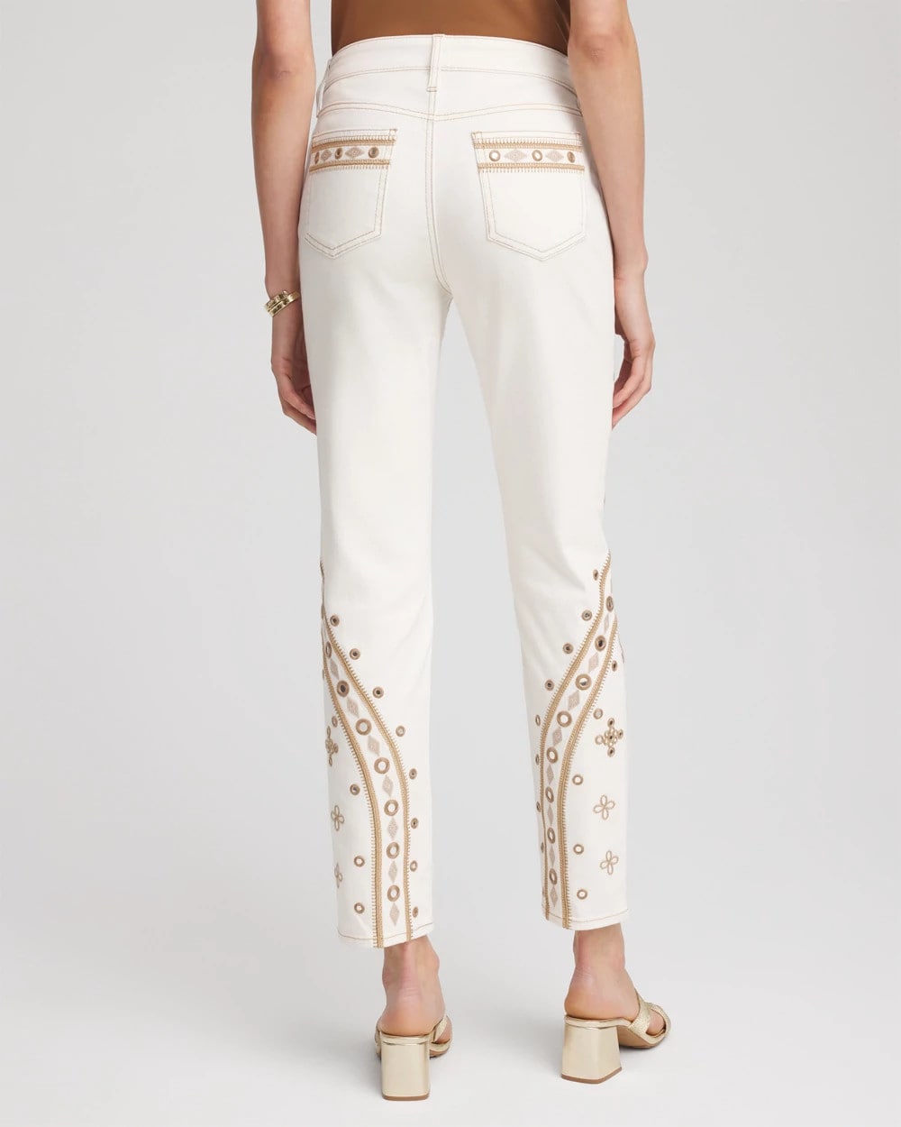 Chico's Collections Embellished Girlfriend Slim Ankle Jeans