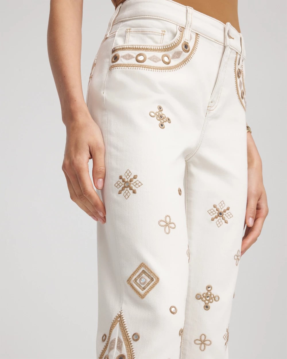 Chico's Collections Embellished Girlfriend Slim Ankle Jeans