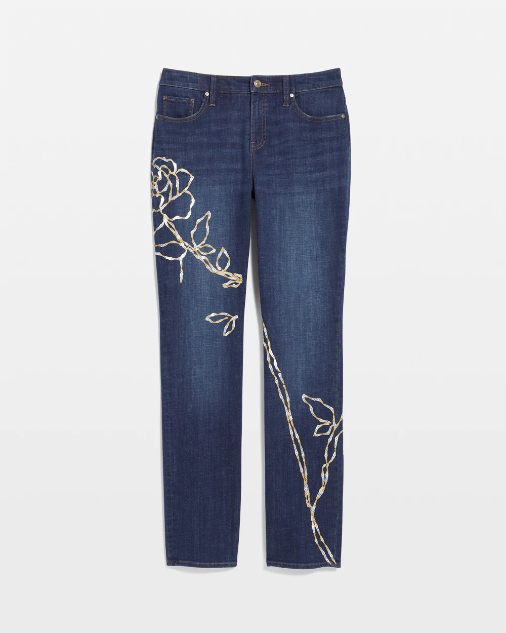 Chico's Collections Sequins Rose Girlfriend Slim-Leg Jeans