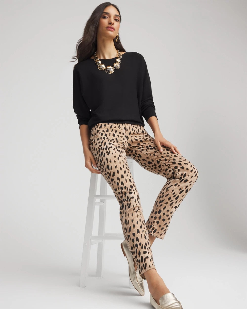 Chico's Collections Leopard Girlfriend Slim Ankle Jeans